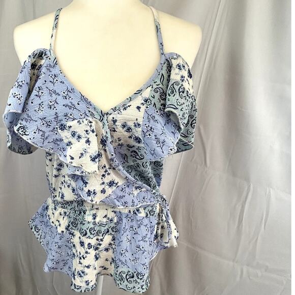 Hint of BLUSH top Small blue floral off shoulder NWT elastic waist - Picture 7 of 9